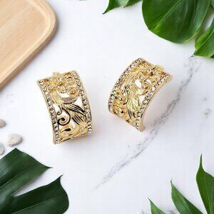 Hawaiian Plumeria Scroll CZ Cuff Earrings